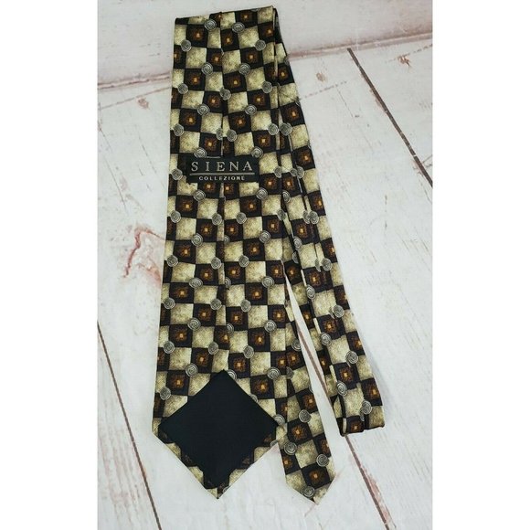 Rare Design Siena Collezione Brown Square Circle Imported Fabric All Silk Tie - Picture 4 of 11